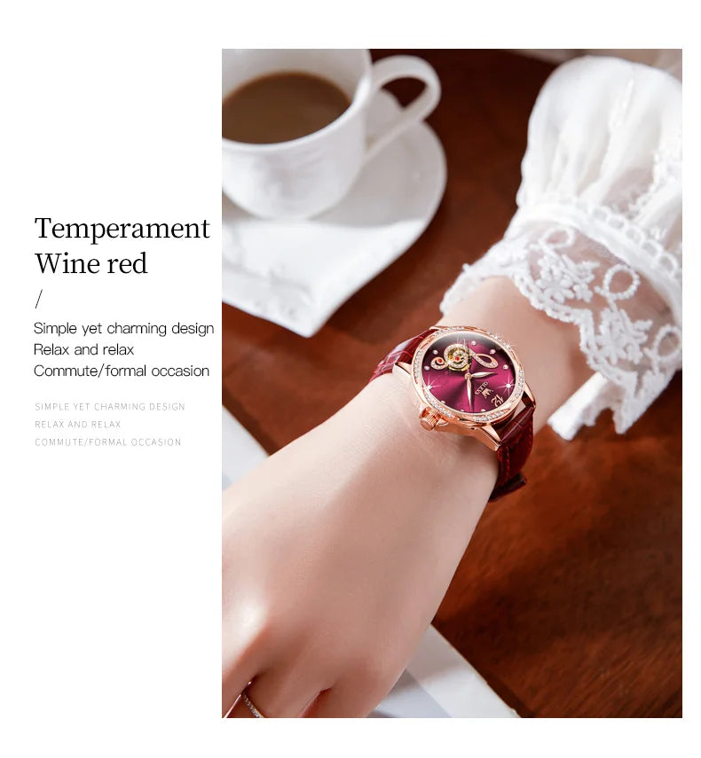 OLEVS 6656 Ladies Watches Top Brand Luxury Elegant Original Automatic Mechanical Watch Waterproof Ceramics Strap Watch Set Box