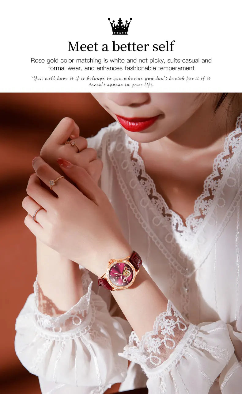 OLEVS 6656 Ladies Watches Top Brand Luxury Elegant Original Automatic Mechanical Watch Waterproof Ceramics Strap Watch Set Box