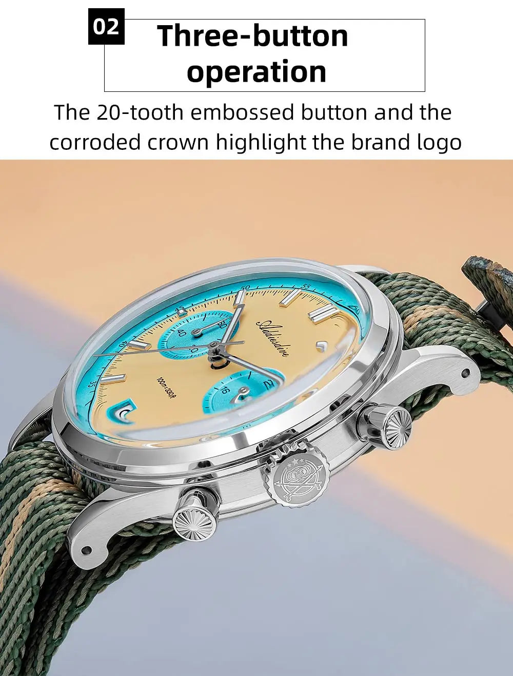 ADDIESDIVE New AD2095 Watch Chronograph Bubble Mirror Glass Quartz Watches Luminous Waterproof Retro Nylon Luxury Men's Watch