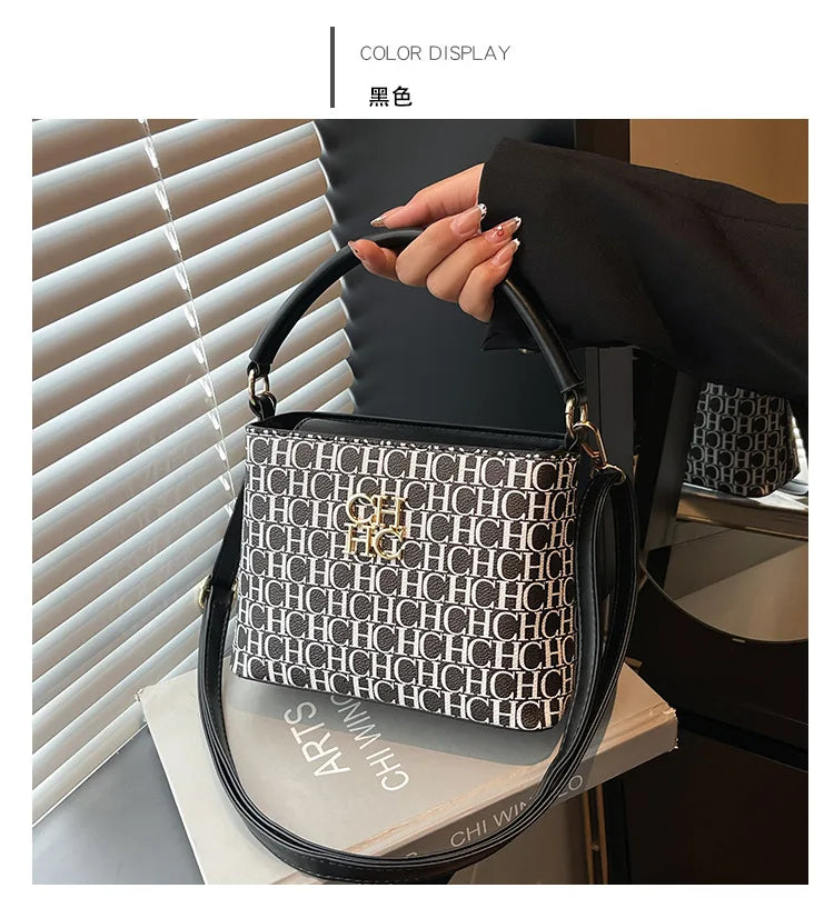 Handheld Bucket Bag For Women Shoulder Crossbody Bag Fashion Large Capacity Trendy Versatile Compartment Underarm Letter Bag