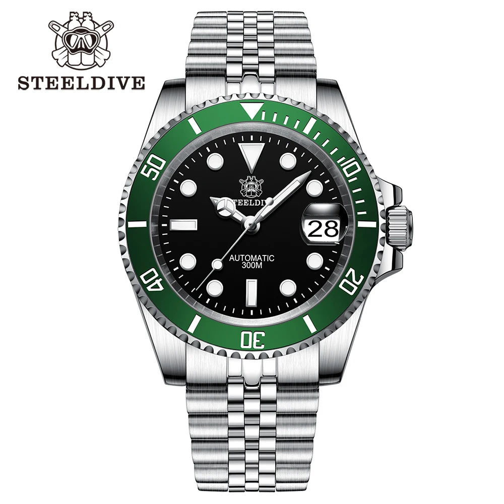 STEELDIVE SD1953 New Arrival Stainless Steel Bi-Color Dial NH35 Automatic Watch 300M Waterproof Sapphire Glass Men Dive Watches