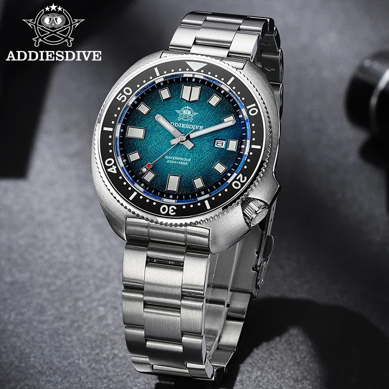 ADDIESDIVE Quartz Watches For Men New AD2511 Sapphire Glass AR Coated 41mm Turtle Watch BGW9 Luminous Waterproof 200M Dive Watch