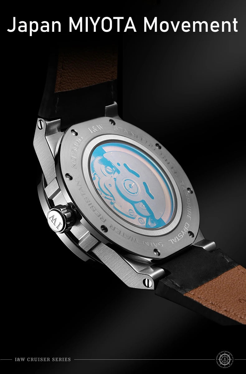 IW Silver Blue Men's Watches 5Bar Waterproof Luminous Fashion Automatic Watch Men Mechanical Wrist Watch Japan Movement