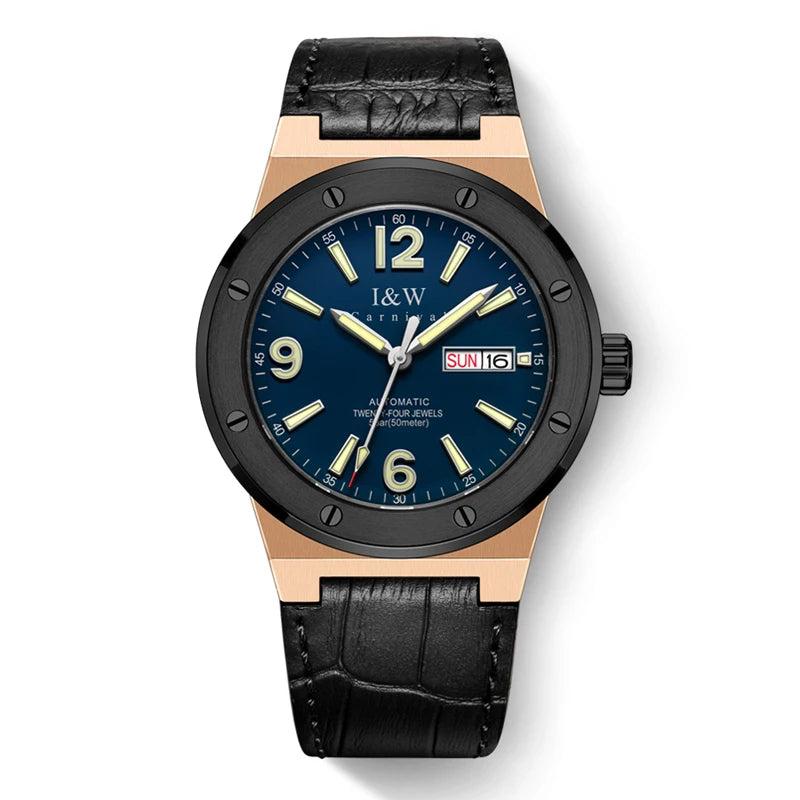 IW Silver Blue Men's Watches 5Bar Waterproof Luminous Fashion Automatic Watch Men Mechanical Wrist Watch Japan Movement