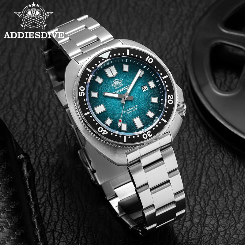 ADDIESDIVE Quartz Watches For Men New AD2511 Sapphire Glass AR Coated 41mm Turtle Watch BGW9 Luminous Waterproof 200M Dive Watch