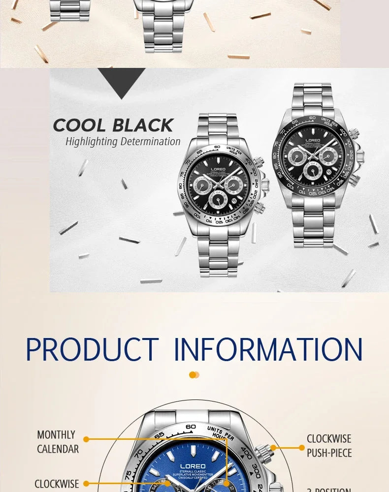 LOREO Men Watches Sapphire Glass 40MM Ceramic GMT Automatic Mechanical Watch Men 20ATM Waterproof Classic Fashion Luxury Clock