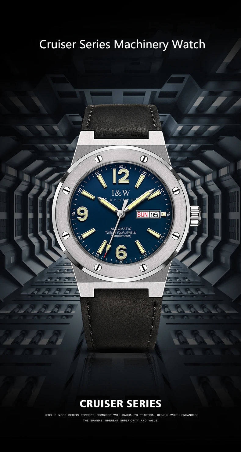 IW Silver Blue Men's Watches 5Bar Waterproof Luminous Fashion Automatic Watch Men Mechanical Wrist Watch Japan Movement