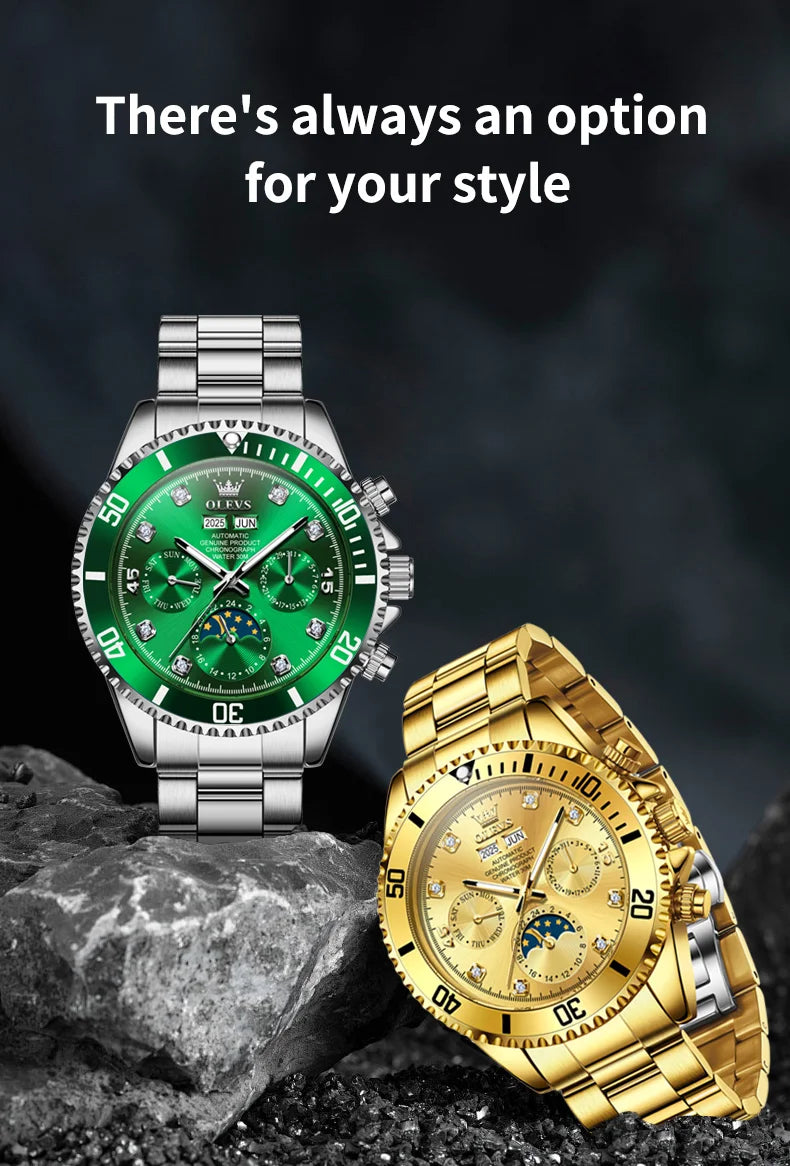 OLEVS 6729 Mens Watch High QualityGold Multifunctional Automatic Mechanical Watch Moon Phase Sports Watches Original Luxury