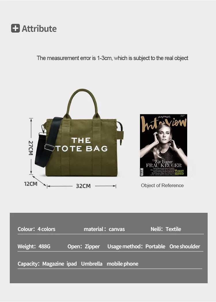 Handheld storage bag, commuting crossbody bag, trendy letter canvas casual shoulder bag, women's bag