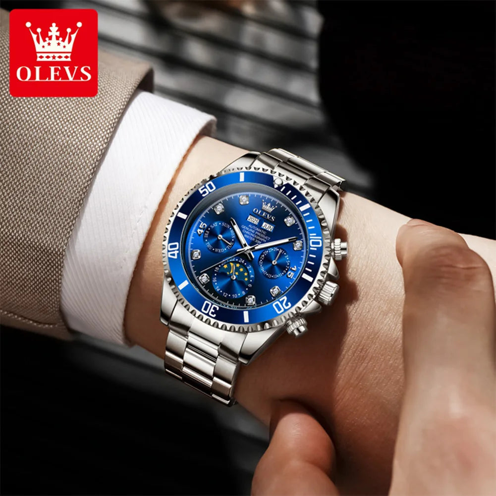 OLEVS 6729 Mens Watch High QualityGold Multifunctional Automatic Mechanical Watch Moon Phase Sports Watches Original Luxury