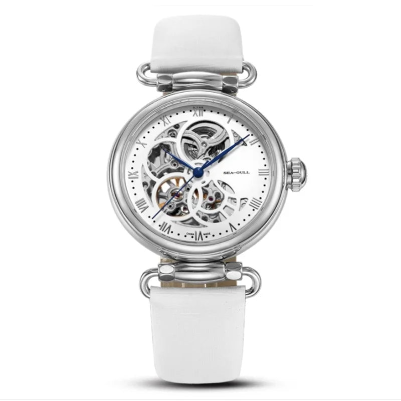 Seagull Watch Luxury Women Simple Dial Hollow Fashion 316L Stainless Steel Leather Strap Wristwatch Ladies Watches Reloj Mujer