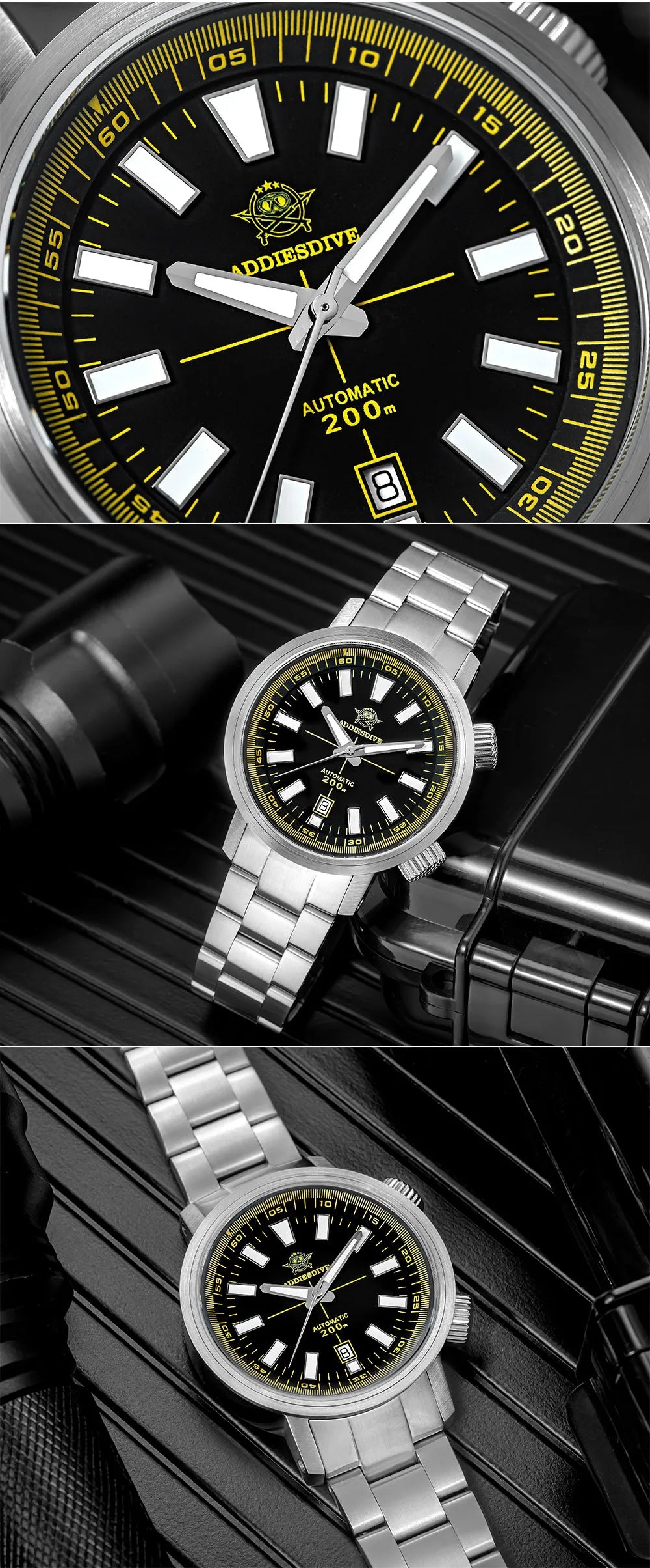 ADDIESDIVE Automatic Mechanical Watch 200m Waterproof BGW9 Super Luminous Sapphire Grass  8215 316L Stainless Steel Men Watches