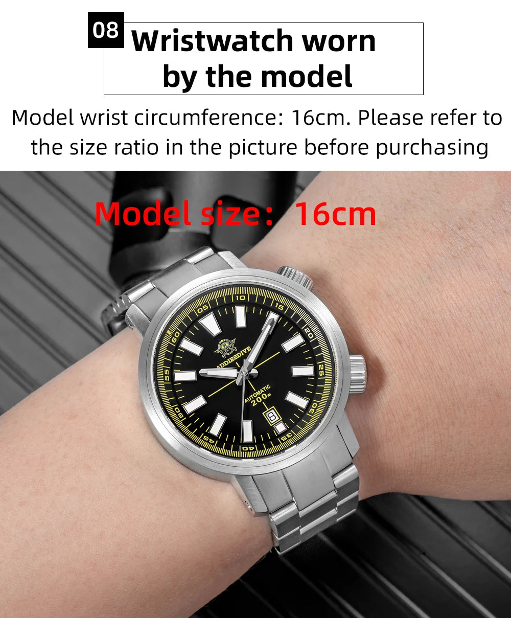 ADDIESDIVE Automatic Mechanical Watch 200m Waterproof BGW9 Super Luminous Sapphire Grass  8215 316L Stainless Steel Men Watches