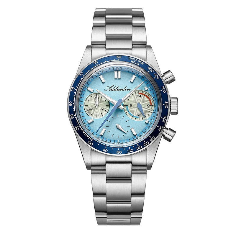 ADDIESDIVE New Men Watch VK63 Chronograph Quartz Watches 37mm Color Blocking Dail Stainless Waterproof Luminous Luxury Watches