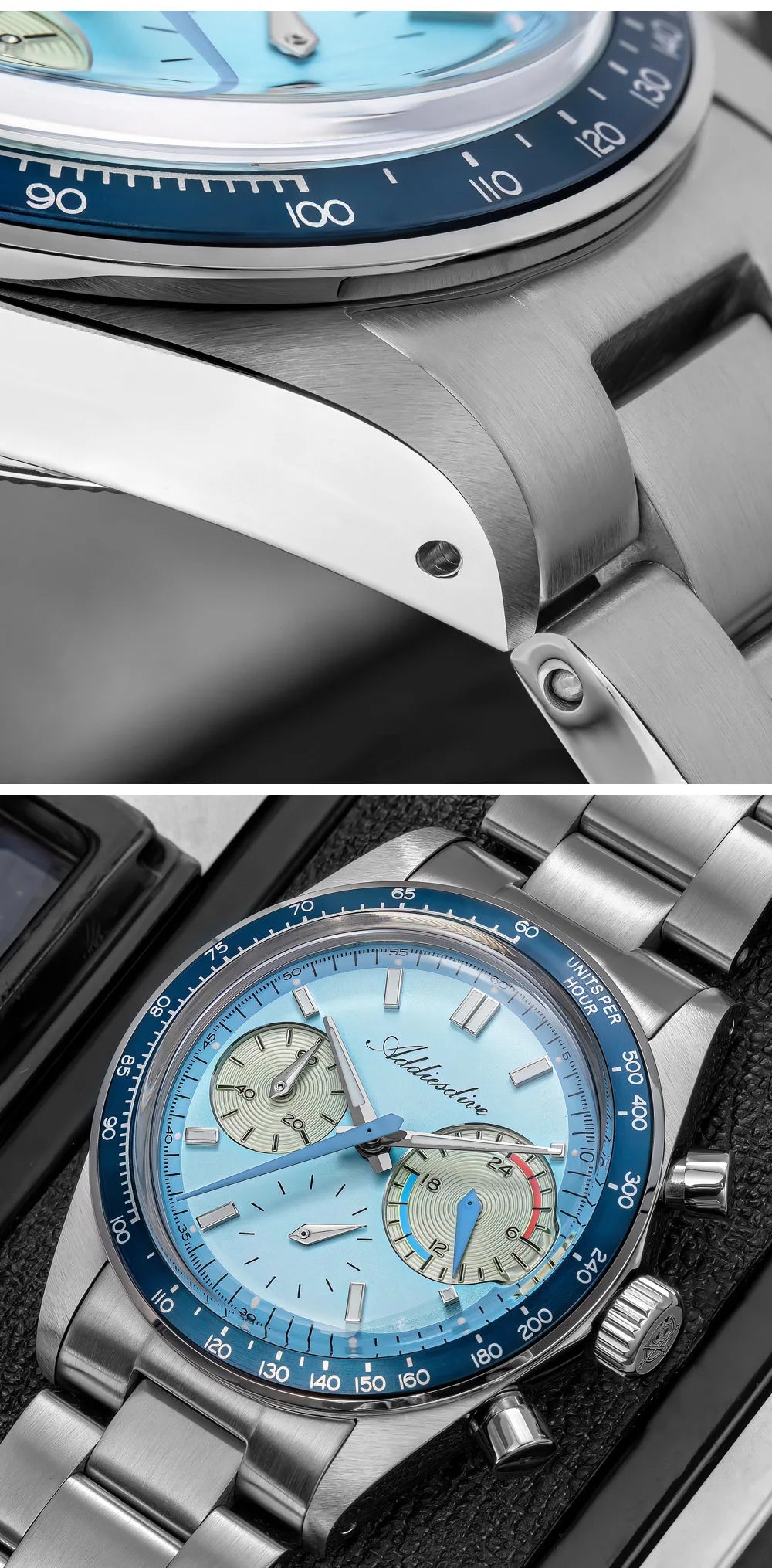 ADDIESDIVE New Men Watch VK63 Chronograph Quartz Watches 37mm Color Blocking Dail Stainless Waterproof Luminous Luxury Watches
