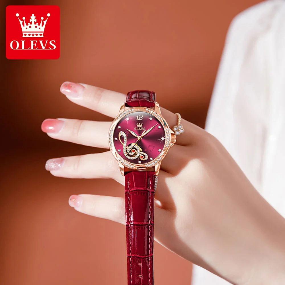 OLEVS 6656 Ladies Watches Top Brand Luxury Elegant Original Automatic Mechanical Watch Waterproof Ceramics Strap Watch Set Box
