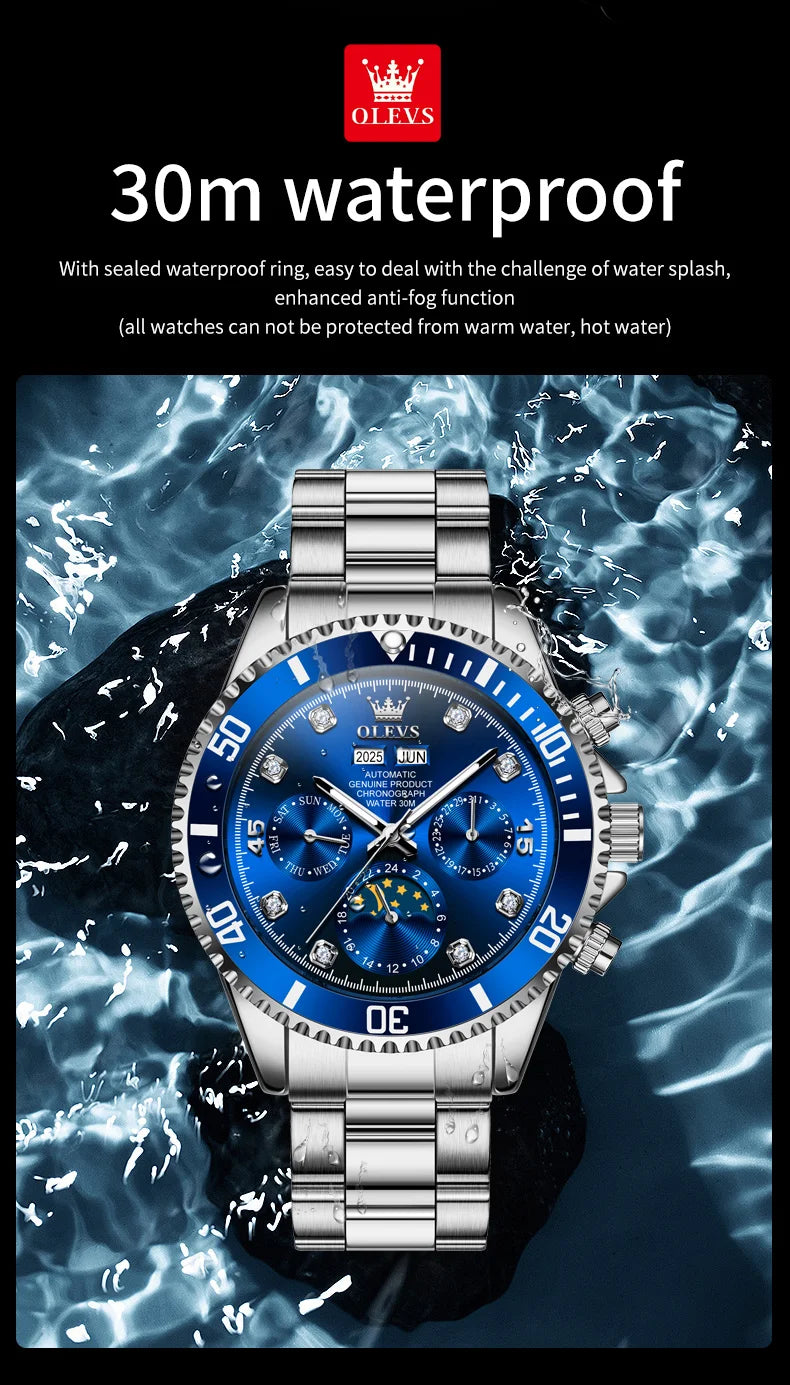 OLEVS 6729 Mens Watch High QualityGold Multifunctional Automatic Mechanical Watch Moon Phase Sports Watches Original Luxury