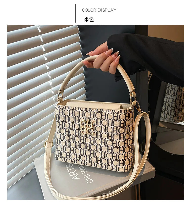 Handheld Bucket Bag For Women Shoulder Crossbody Bag Fashion Large Capacity Trendy Versatile Compartment Underarm Letter Bag