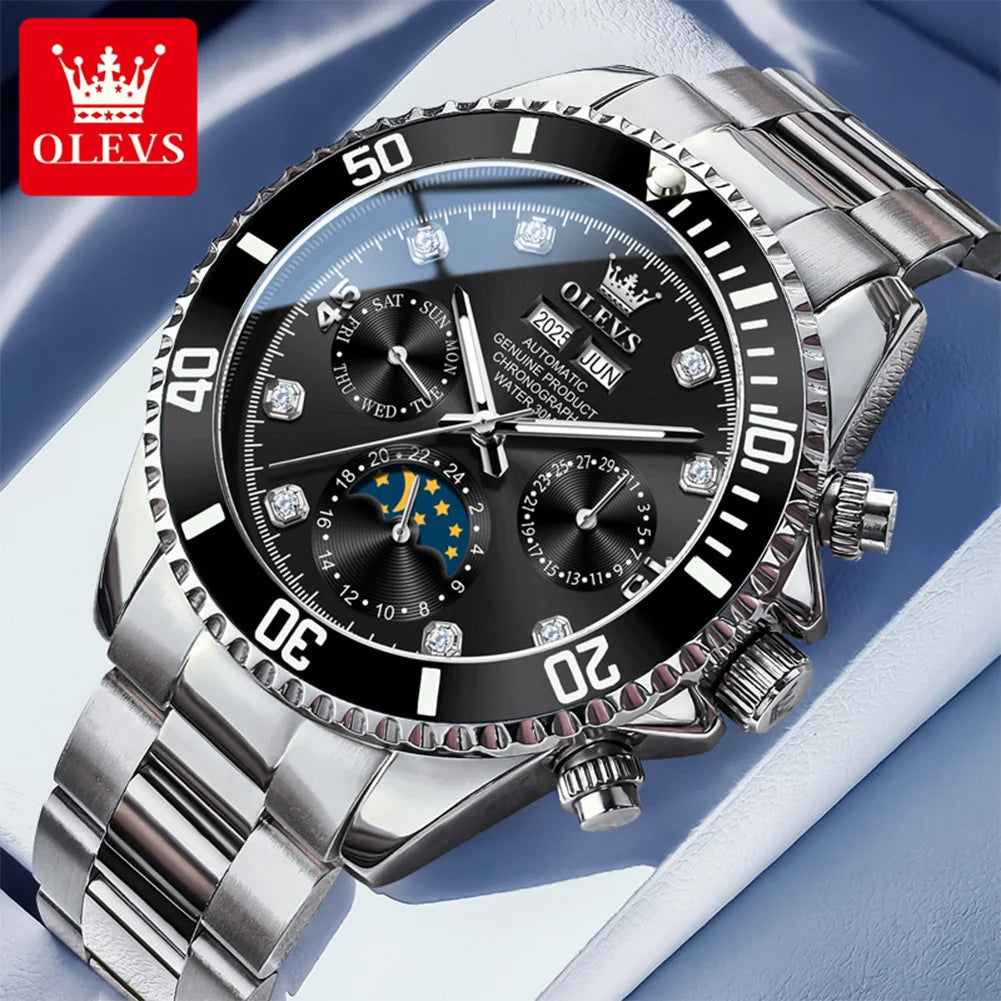 OLEVS 6729 Mens Watch High QualityGold Multifunctional Automatic Mechanical Watch Moon Phase Sports Watches Original Luxury