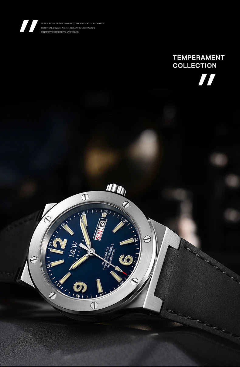 IW Silver Blue Men's Watches 5Bar Waterproof Luminous Fashion Automatic Watch Men Mechanical Wrist Watch Japan Movement