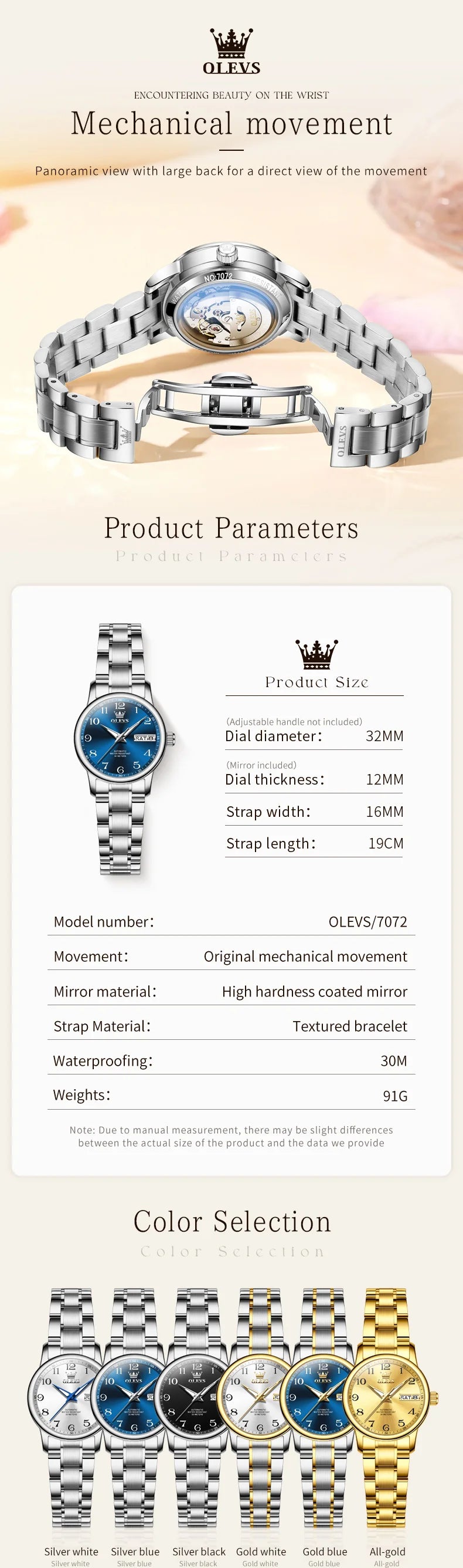 OLEVS High Quality Luxury Watch for Woman Waterproof Stainless Steel Automatic Mechanical Ladies Watch Elegant Women's Watches