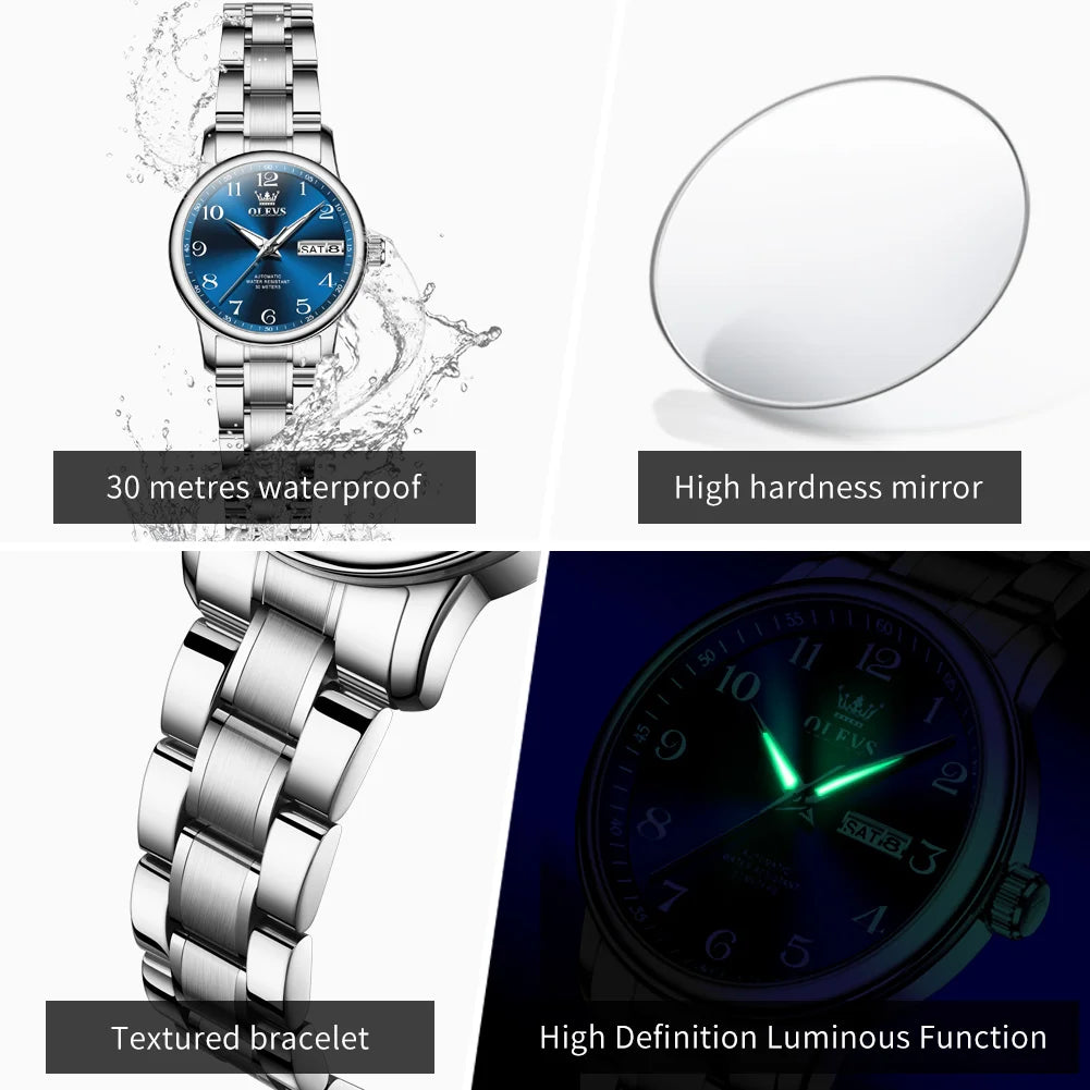 OLEVS High Quality Luxury Watch for Woman Waterproof Stainless Steel Automatic Mechanical Ladies Watch Elegant Women's Watches