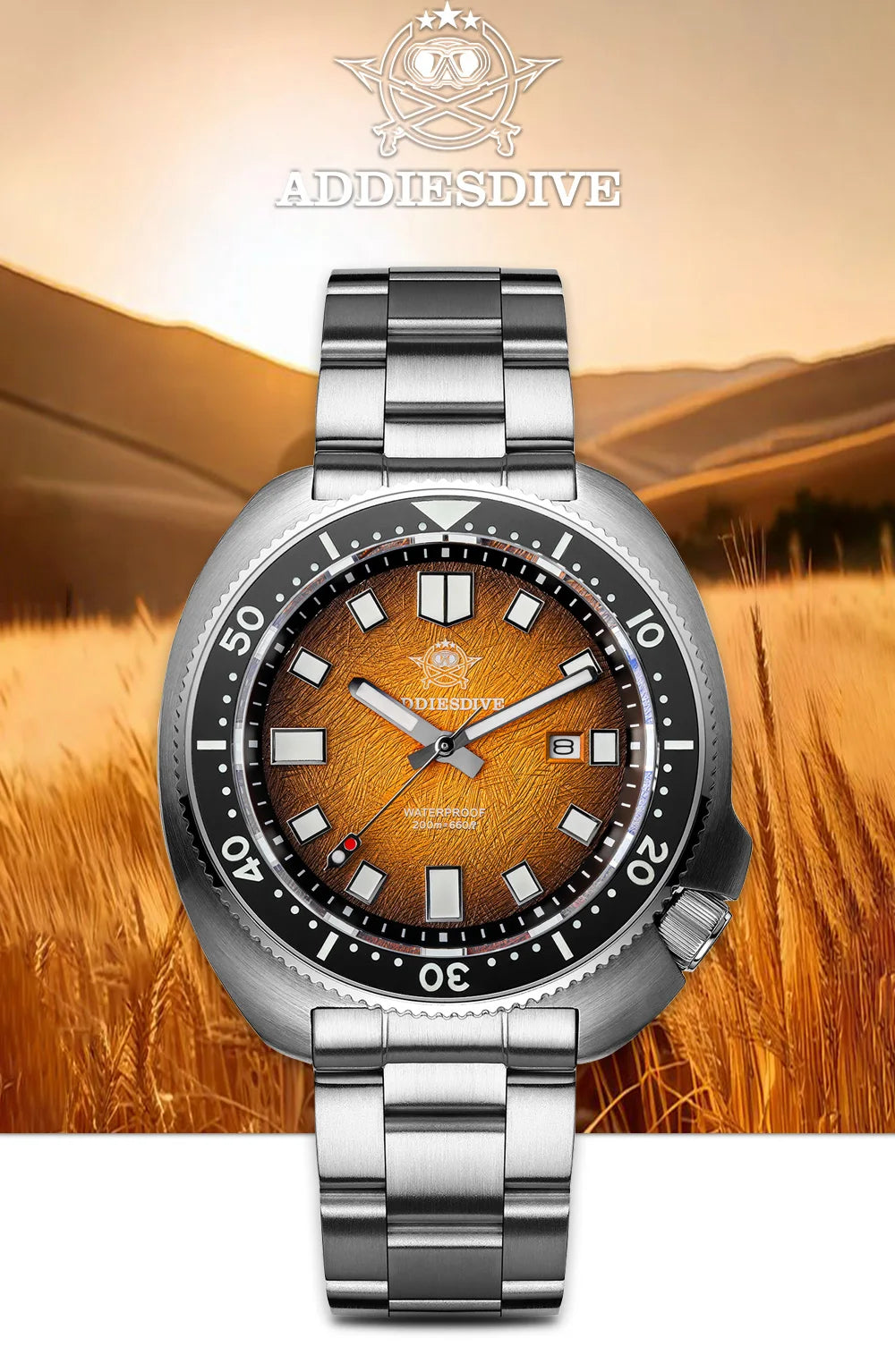 ADDIESDIVE Quartz Watches For Men New AD2511 Sapphire Glass AR Coated 41mm Turtle Watch BGW9 Luminous Waterproof 200M Dive Watch