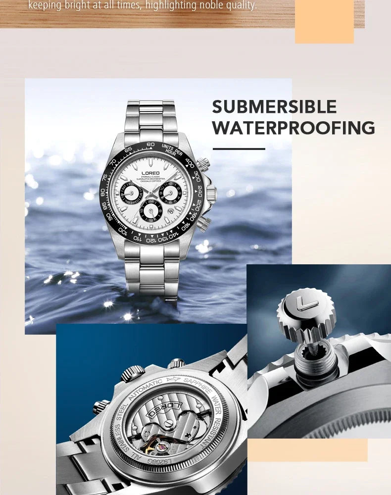 LOREO Men Watches Sapphire Glass 40MM Ceramic GMT Automatic Mechanical Watch Men 20ATM Waterproof Classic Fashion Luxury Clock