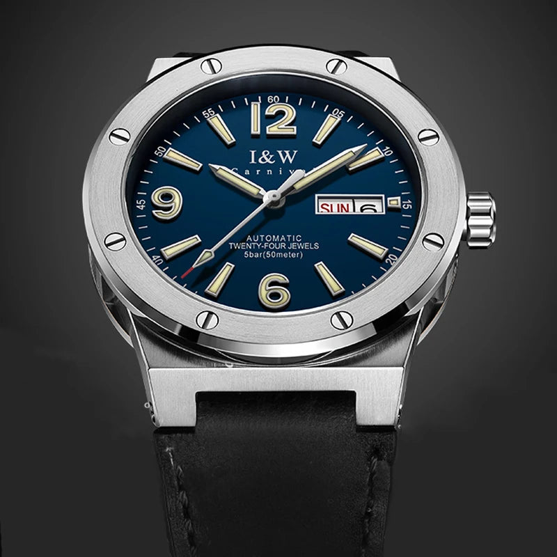 IW Silver Blue Men's Watches 5Bar Waterproof Luminous Fashion Automatic Watch Men Mechanical Wrist Watch Japan Movement