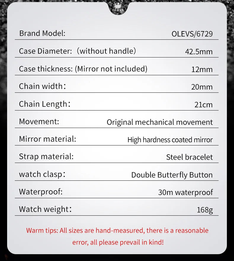 OLEVS 6729 Mens Watch High QualityGold Multifunctional Automatic Mechanical Watch Moon Phase Sports Watches Original Luxury