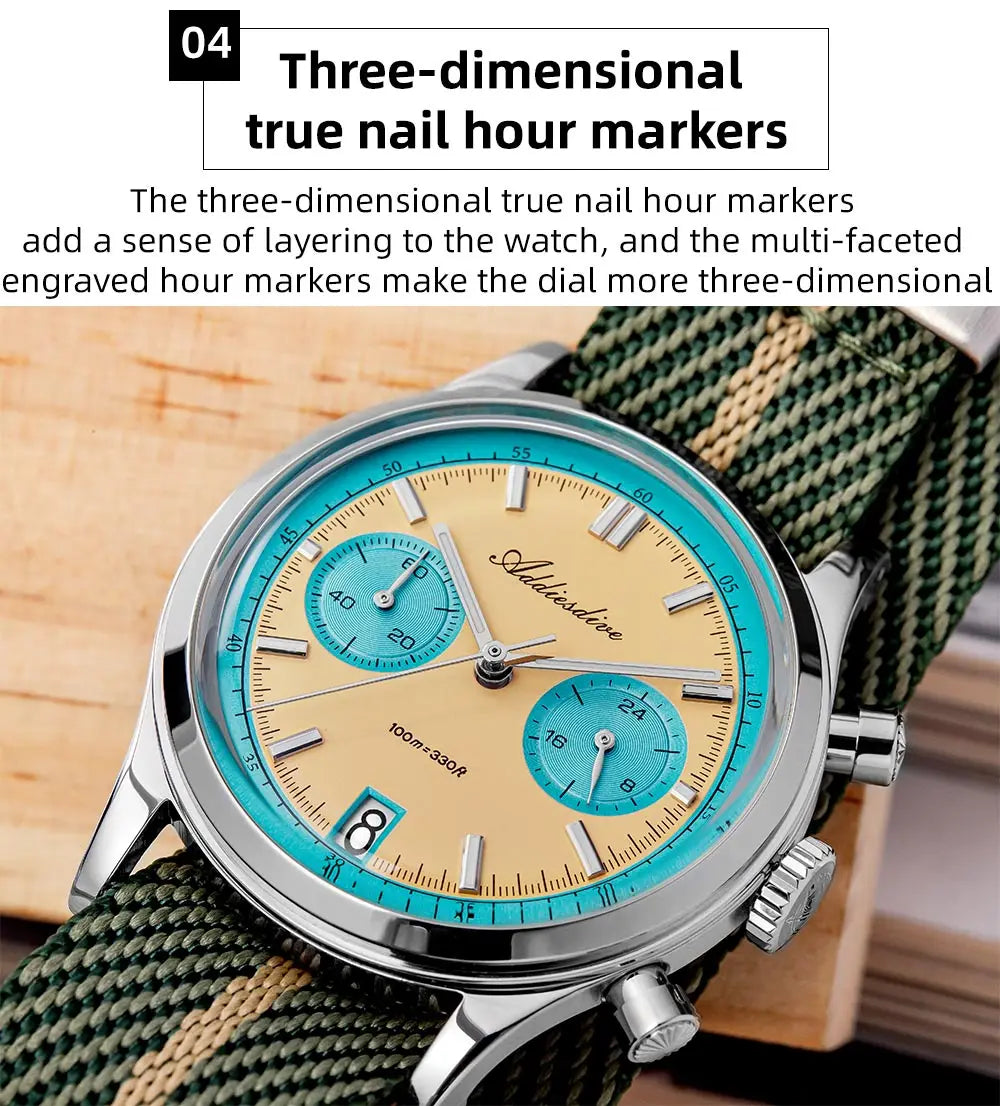 ADDIESDIVE New AD2095 Watch Chronograph Bubble Mirror Glass Quartz Watches Luminous Waterproof Retro Nylon Luxury Men's Watch