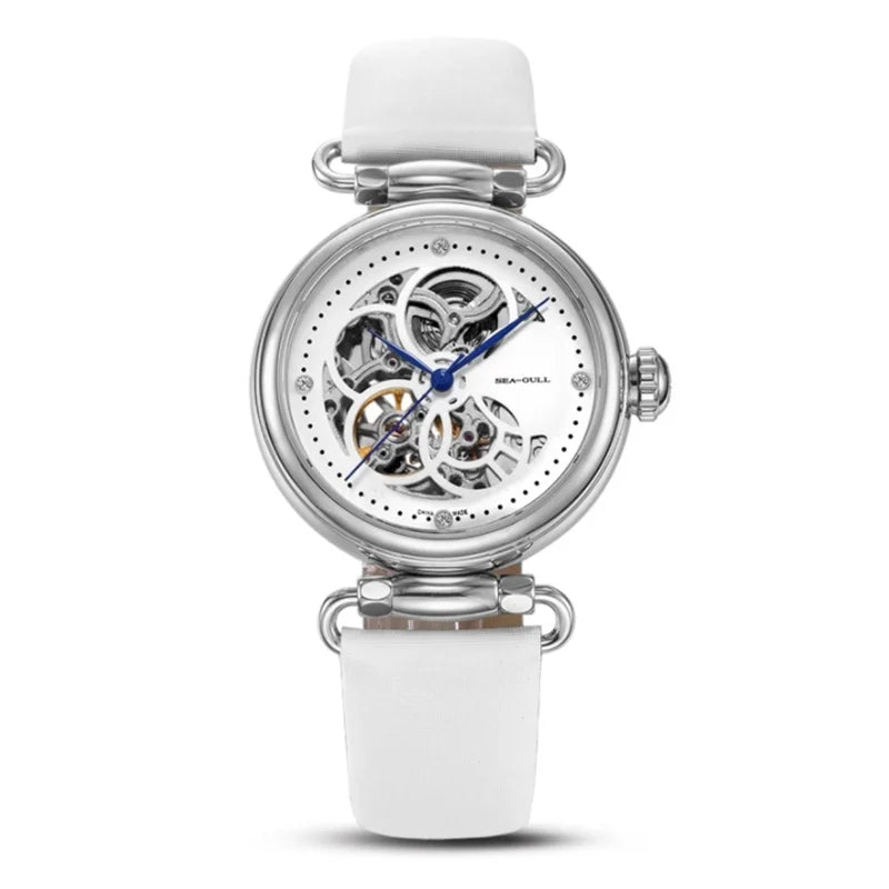 Seagull Watch Luxury Women Simple Dial Hollow Fashion 316L Stainless Steel Leather Strap Wristwatch Ladies Watches Reloj Mujer