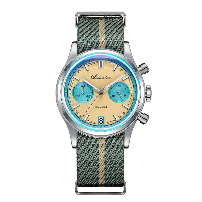 ADDIESDIVE New AD2095 Watch Chronograph Bubble Mirror Glass Quartz Watches Luminous Waterproof Retro Nylon Luxury Men's Watch