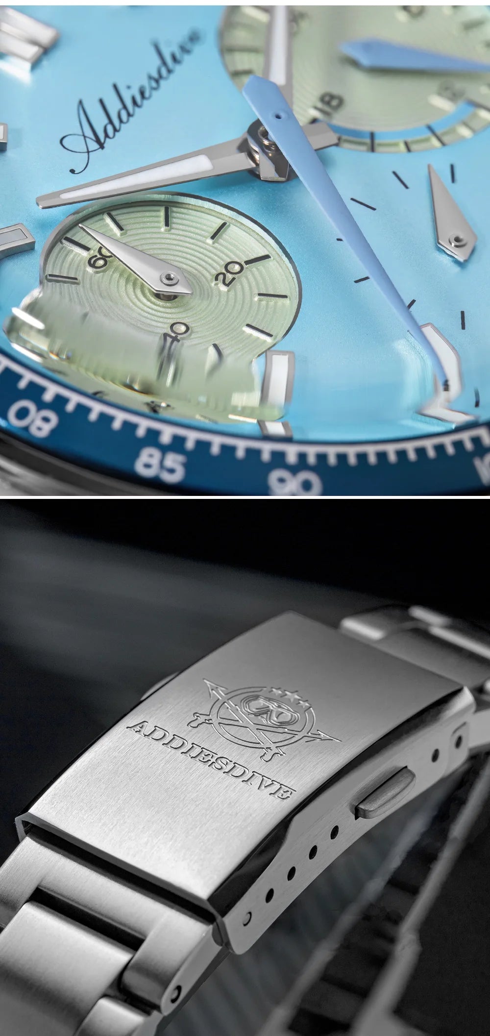ADDIESDIVE New Men Watch VK63 Chronograph Quartz Watches 37mm Color Blocking Dail Stainless Waterproof Luminous Luxury Watches