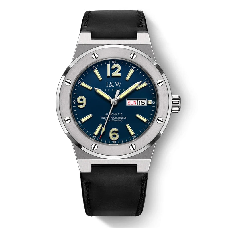 IW Silver Blue Men's Watches 5Bar Waterproof Luminous Fashion Automatic Watch Men Mechanical Wrist Watch Japan Movement