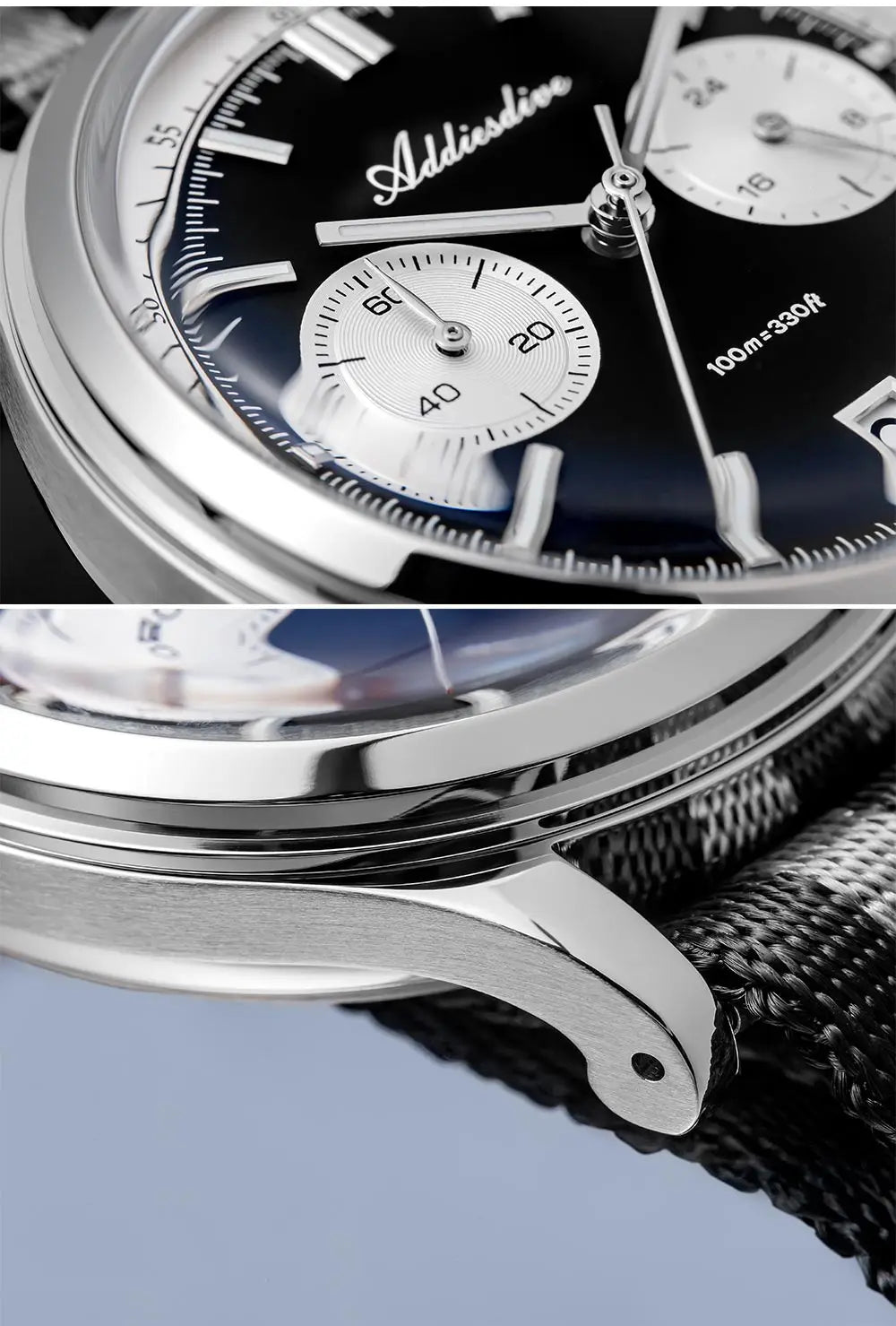 ADDIESDIVE New AD2095 Watch Chronograph Bubble Mirror Glass Quartz Watches Luminous Waterproof Retro Nylon Luxury Men's Watch