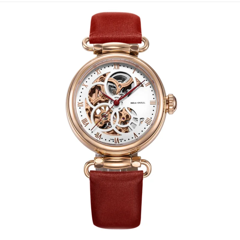 Seagull Watch Luxury Women Simple Dial Hollow Fashion 316L Stainless Steel Leather Strap Wristwatch Ladies Watches Reloj Mujer