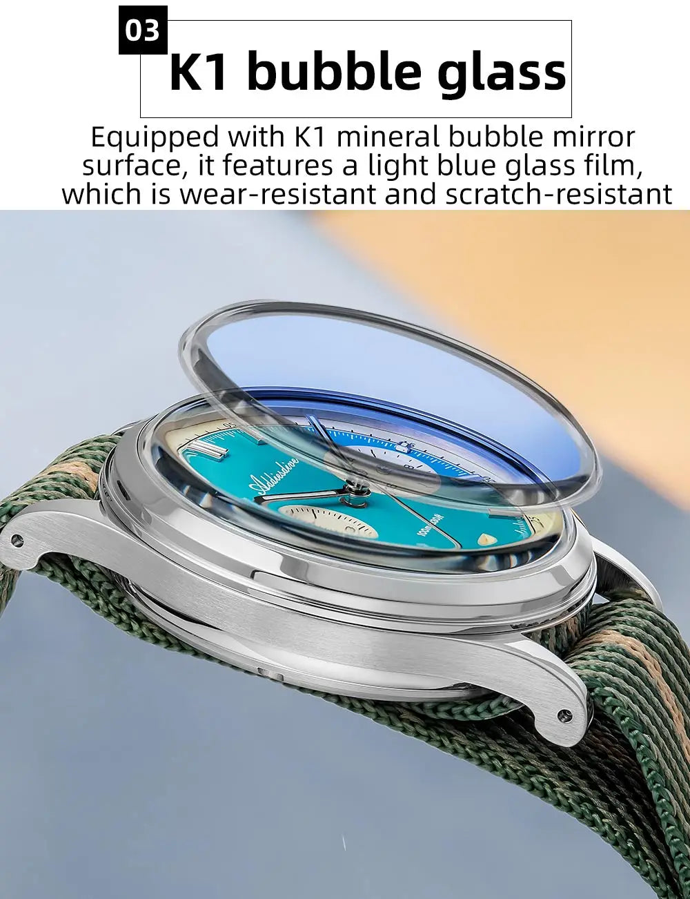 ADDIESDIVE New AD2095 Watch Chronograph Bubble Mirror Glass Quartz Watches Luminous Waterproof Retro Nylon Luxury Men's Watch