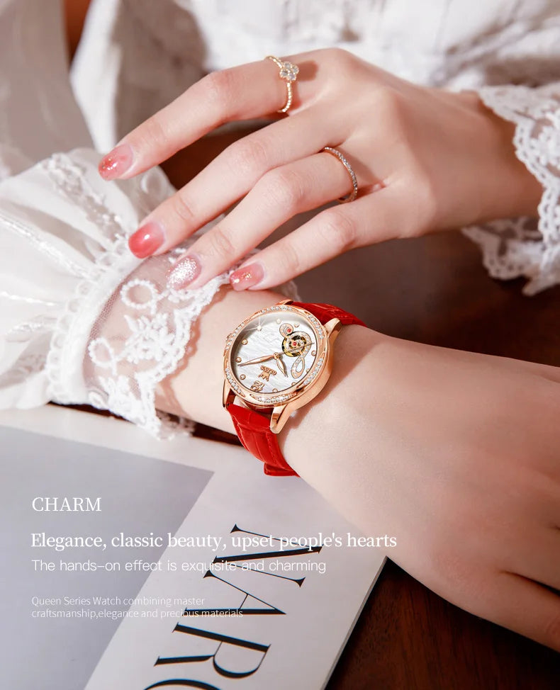 OLEVS 6656 Ladies Watches Top Brand Luxury Elegant Original Automatic Mechanical Watch Waterproof Ceramics Strap Watch Set Box
