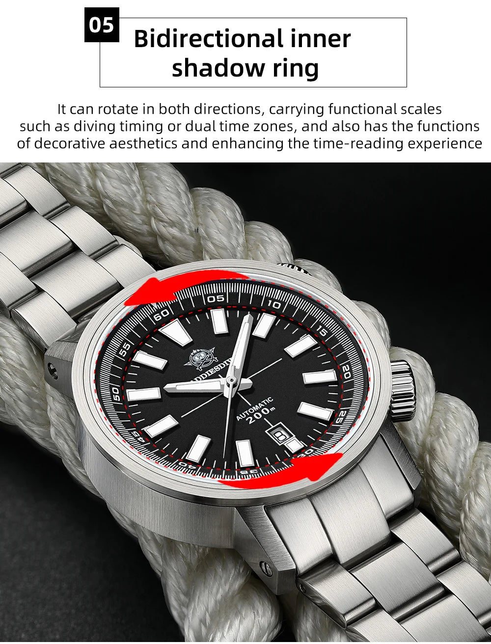 ADDIESDIVE Automatic Mechanical Watch 200m Waterproof BGW9 Super Luminous Sapphire Grass  8215 316L Stainless Steel Men Watches