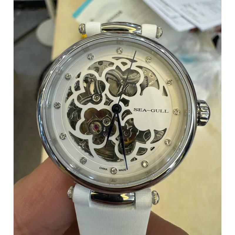 Seagull Watch Luxury Women Simple Dial Hollow Fashion 316L Stainless Steel Leather Strap Wristwatch Ladies Watches Reloj Mujer