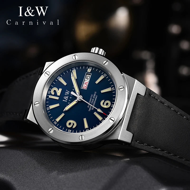 IW Silver Blue Men's Watches 5Bar Waterproof Luminous Fashion Automatic Watch Men Mechanical Wrist Watch Japan Movement